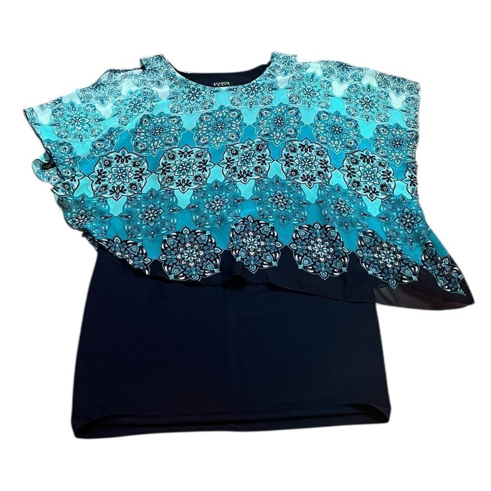 Enfocus‎ Women Navy And Teal Floral Overlay Cold Shoulder Dress, Size 14W